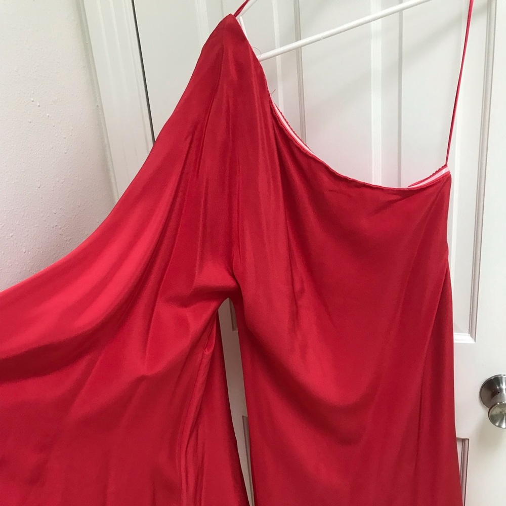 Nicole Miller one-shoulder  🍉 red silk dress